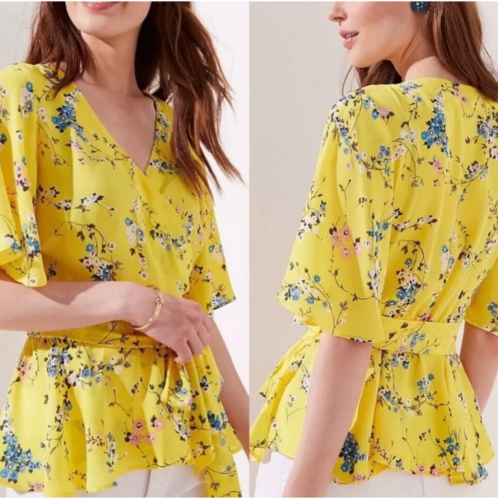 Loft Floral Flutter Sleeve Wrap Blouse